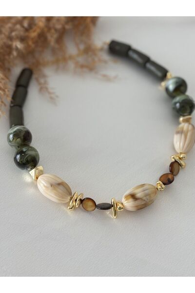 BIJUTERI قلادة ذهبية مفصلة باللون الكاكي - بيج كوندوزيني