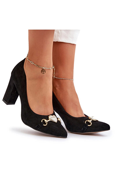 Zazoo Black Suede Pumps with Heart on Heel 2453/OS 36