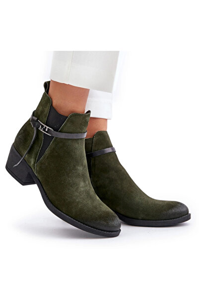 Zazoo Insulated suede ankle boots with a zipper dark green 60478 41