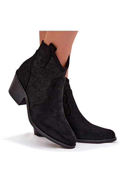 S.BARSKI Women's Perforated Ankle Boots With Heel HY61-8013 Black 37