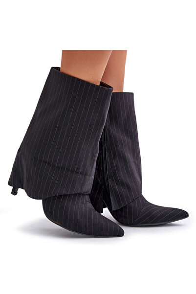 BOTO Women's Stiletto Boots With Turned Shaft And Pointed Toes Black Naritua 38