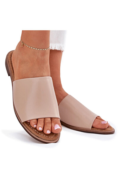 Evento Ladies Leather Smooth Slippers Beige Cerise 38