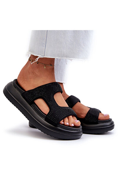 BOTO Papuci de damă cu platformă neagră, decorați, Jestella 41