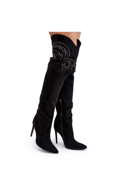 BOTO Cizme cu toc înalt până la genunchi pentru femei, negre, Vessy 36