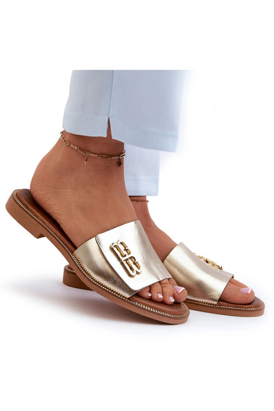 Zazoo 40384 Elegant Leather Women's Flip Flops Gold 38