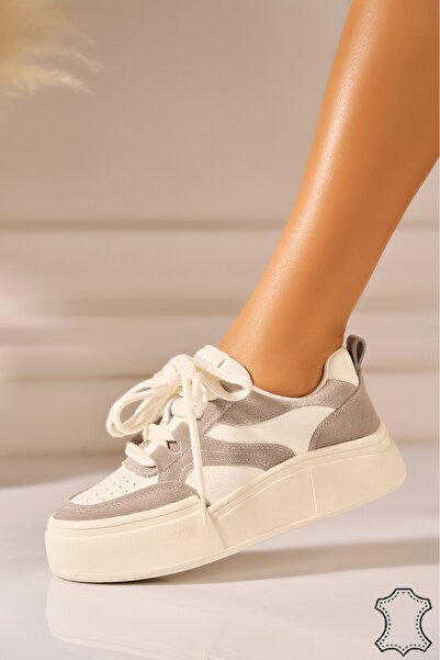 Joana Cream Genuine Leather Sneakers - Size 39