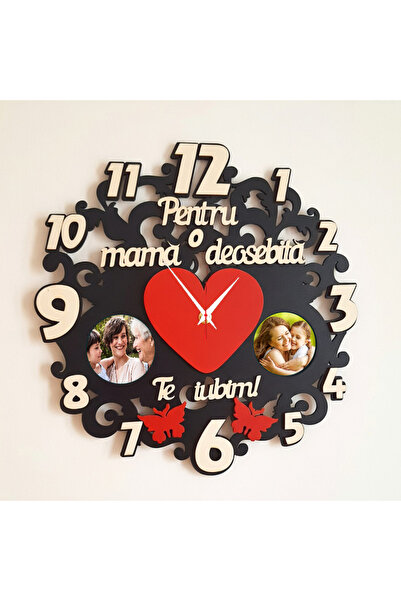 damoro Ceas de perete,2 fotografii,Pentru Mama,,Lemn,Negru/rosu,35cm