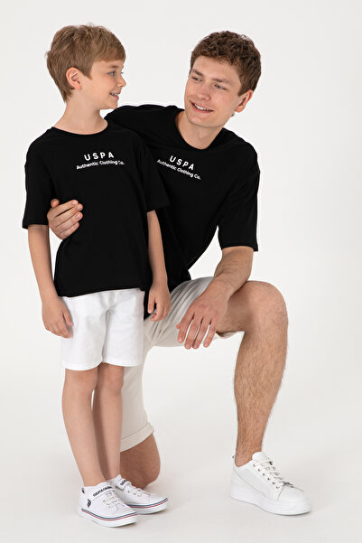 U.S. Polo Assn. Boys' Black Oversized Round Collar T-Shirt With USPA Logo