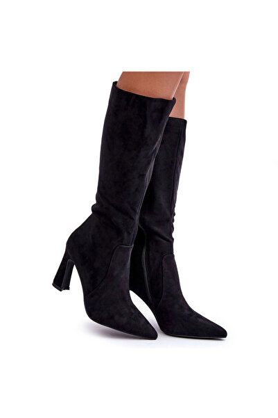 BOTO Suede Boots on Heel Black Adrolio 37
