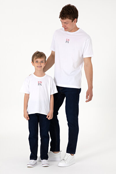 U.S. Polo Assn. Tricou Băieți Alb Cu Guler Rotund Și Print USPA