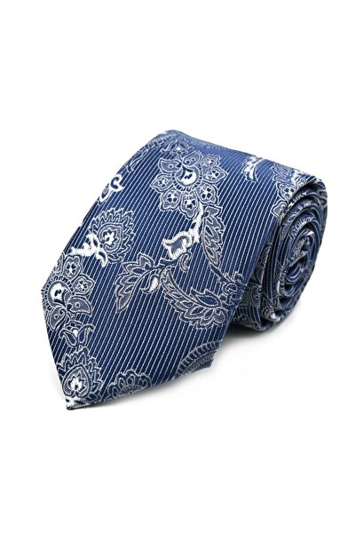 Sade Kravat Navy Blue Gray White Shawl Patterned Tie 33361 Gray