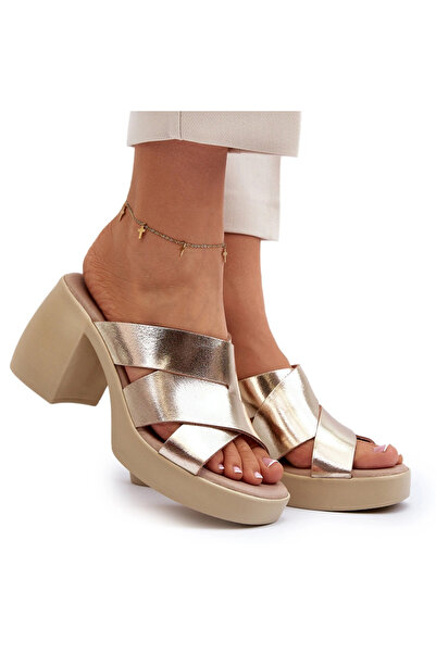 Zazoo 40373 Leather Mules With Block Heel Gold 40