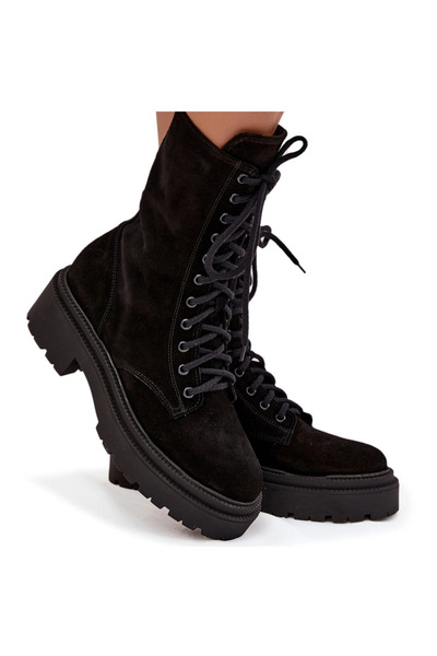 Zazoo Women's Workery Boots Made From Suede Lined 4213 Black 36