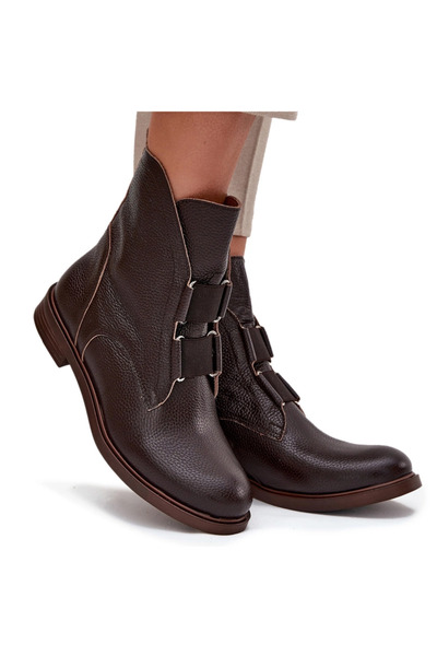 Zazoo Women's Leather Ankle Boots Flat Heel 3842 Chocolate 36