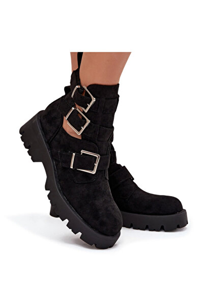 BOTO Ghete de damă cu barete și cleme argintii Black Helisse 39