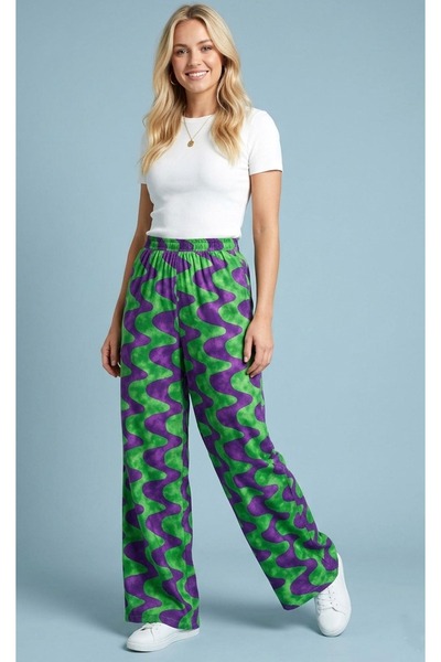 MONAMORE Women's Viscose Fabric Special Print Elastic Waist Trousers