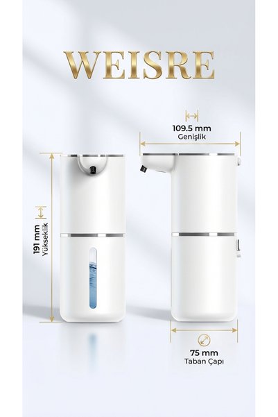 Weisre Otomatik Köpük Sabunluk Sensörlü Şarjlı 4 Kademe IPX5 Duvara Monte & Tezgah