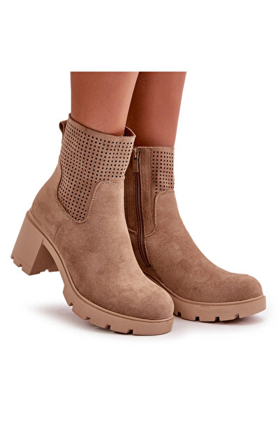 BOTO Women's Heeled Boots with Zipper Suede Beige Rashmi 38