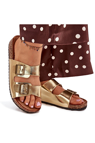 Evento Sandale de damă cu platformă din plută și catarame aurii Vesina 38