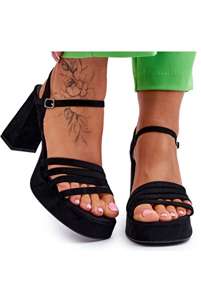 BOTO Sandale cu platformă din piele întoarsă pentru femei, negre, Verda 40