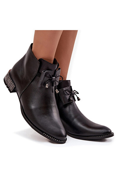 Zazoo Women's leather ankle boots with low heel 1396 Black 38