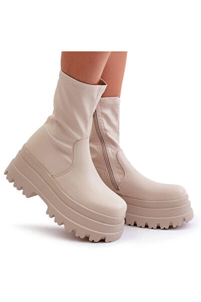 BOTO Cizme cu platformă masivă bej deschis Florinara 41