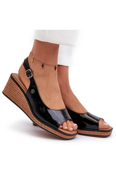 Sergio Leone Sandale cu platformă pentru femei din piele lăcuită SK301 Negru 40