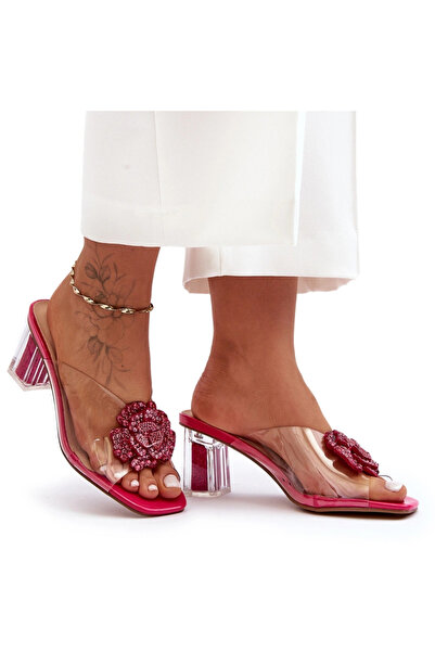 S.BARSKI Sandale transparente cu toc bloc și decorațiuni fuchsia D&A MR1037-2...