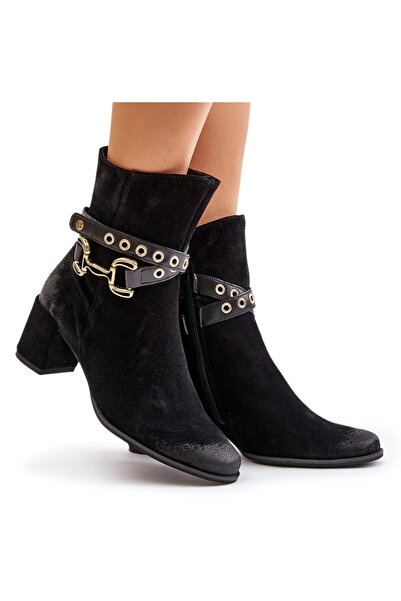 maciejka Women's Suede Ankle Boots on Heel with Decorative Strap Black 06679-...