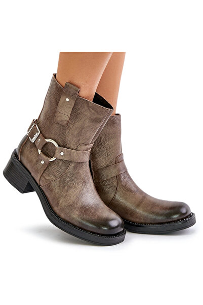 Zazoo Ghete din piele 60480 cu toc jos, izolate, gri maro, 40