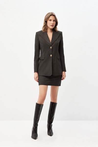 shnwomen Çizgili Ceket Etek Takım