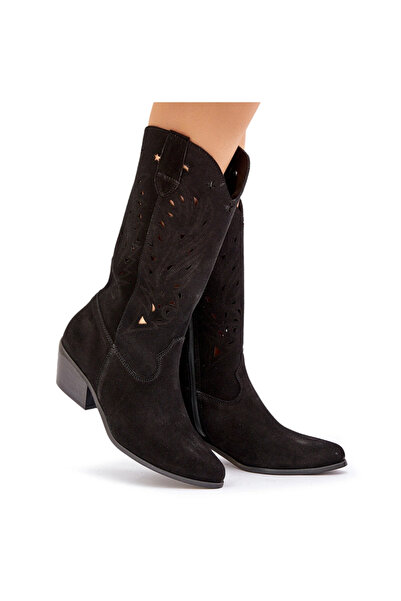 BOTO Suede Boots With Cutout Shaft Black Zazoo 3609 40
