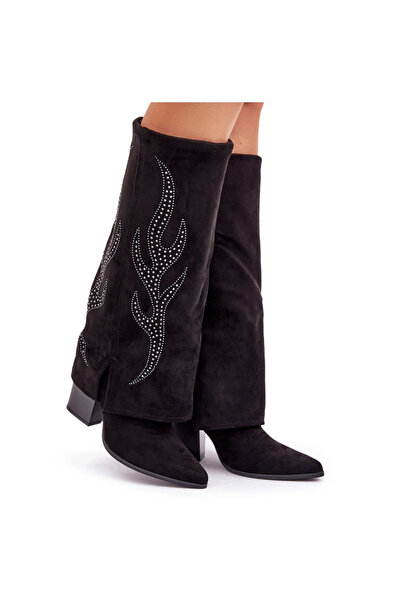 BOTO Decorated ankle boots with turned-down shaft on heel black Ivilta 36