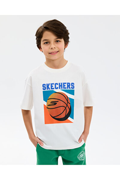 SKECHERS B Graphic Tee Oversize T-Shirt Büyük Erkek Çocuk Beyaz Tshirt SK2610...