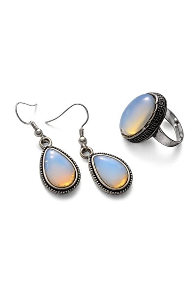 CrisArtDeco Jewelry Set with Opal Earrings and Adjustable Ring – 213800