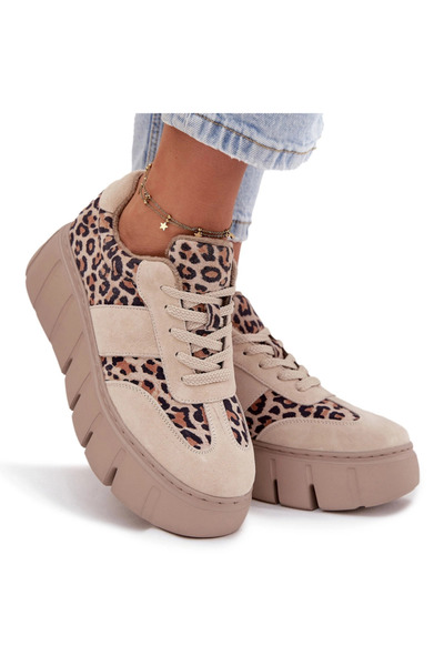 Vinceza Suede Insulated Women's Sneakers On Chunky Platform 66841 Leopard Bei...