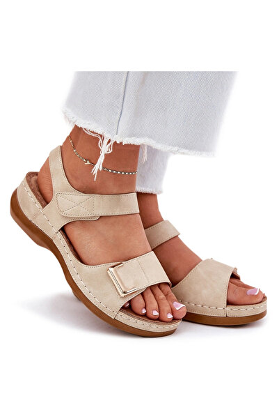 Evento Comfortable Women's Wedge Sandals Beige Sadevale 36