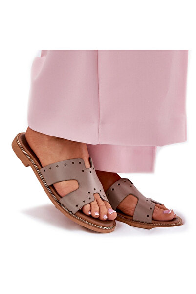 Zazoo 40326 Sandale de damă cu decupaje decorative bej închis, mărimea 40