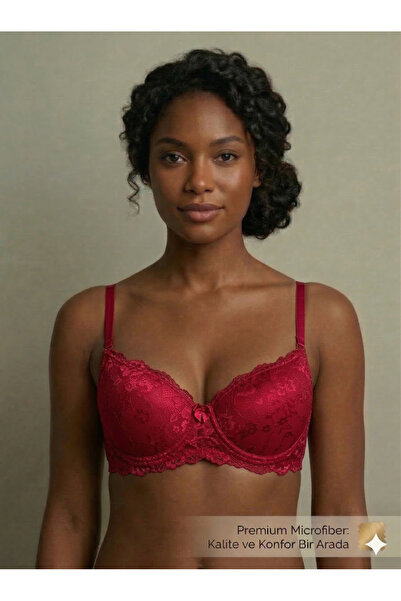 Lavint Homewear Lace Piece Silicone Ba Wired Shape Burgundy Bra