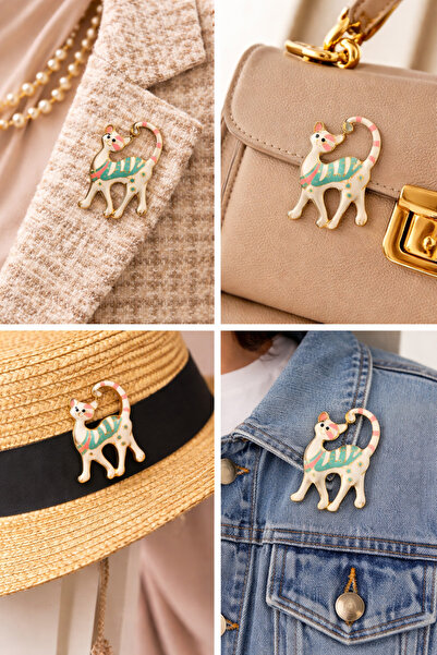 DREAMIOGIFTANDBOX Renkli Kedi Figürlü İğneli Broş Kawaii Cute Sevimli Rozet Ç...