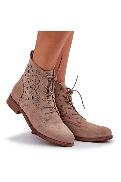 S.BARSKI Lace-Up Ankle Boots With A Perforated Pattern HY51-136 Beige 40