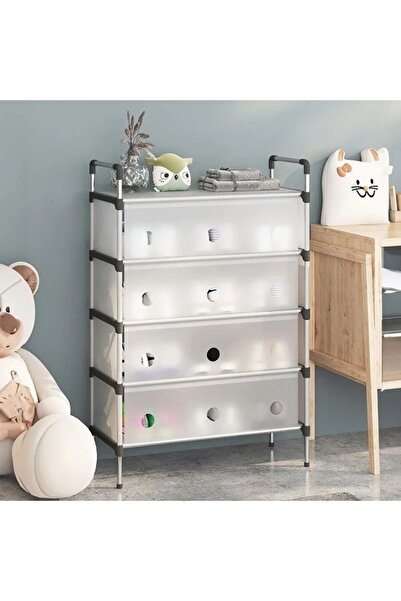 ELITECOMMERCEMARKET Frosty Shoe Rack with 4 Drawers & Shelf 60x28x90cm