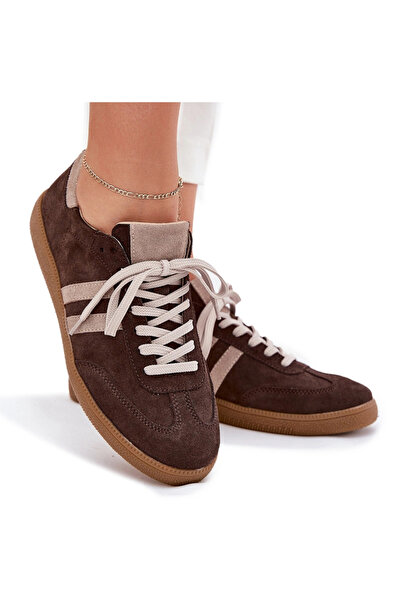 Zazoo Sneakerși joși N1068 Piele întoarsă pentru femei, culoare ciocolată, mă...