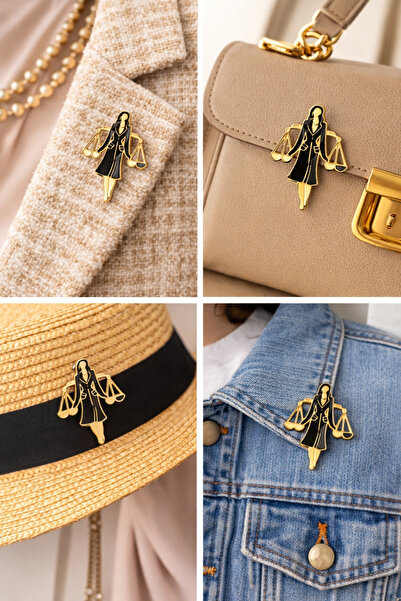 DREAMIOGIFTANDBOX Avukat Hakim Temalı İğneli Broş Adalet Terazisi Kadın Figür...