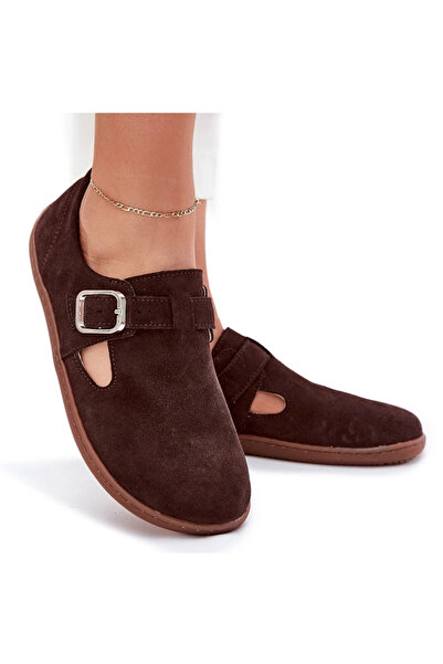 Zazoo Loafers de damă din piele piele întoarsă cu cataramă N1261 ciocolatiu 36