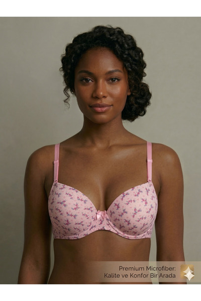 Lavint Homewear Çi̇çek D Patterned Silicone Bal Wired Lgulu Powder Pink Push-...