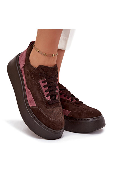 Zazoo Women's Sneakers Made of Genuine Suede on Platform N1265S3 Chocolate 39