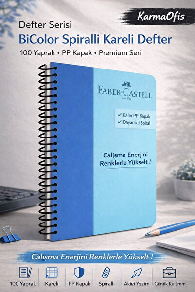 Faber Castell Blue 100-Leaf Spiral Bicolor Checked Notebook Pp Cover |   Dura...