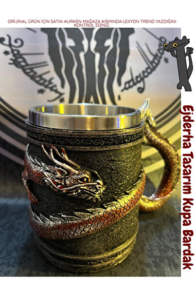 Lexyon GAME OF THRONES KUPA MUG ÇELİK BARDAK ( 3 BOYUTLU EJDERHA KABARTMALI Ö...