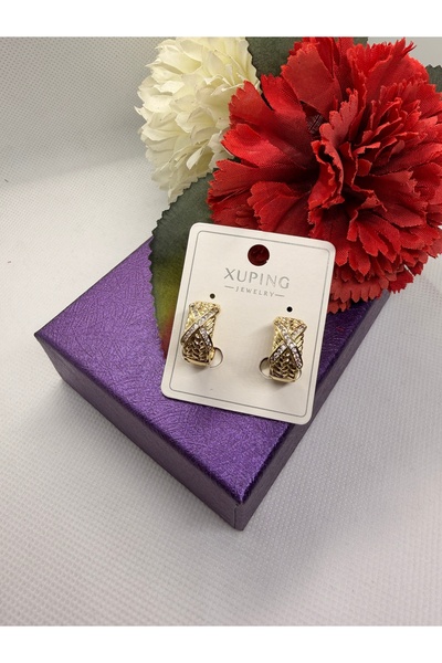 XUPING JEWELRY KUYUMCU SERİ 14K RENGİ DOKUMA X MODEL ÇELİK KÜPE